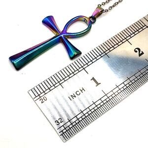 Stainless Iridescent Egyptian Ankh Necklace African Black History Birthday Gift